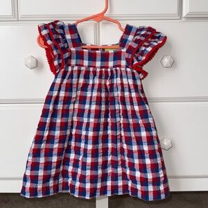 Girls Classic Whimsy patriotic red white and blue gingham dress. Size 18months.